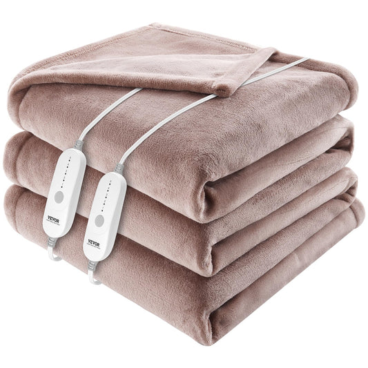 VEVOR Heated Blanket Electric Throw 84" x 90" Queen Size Soft Flannel Heating Blanket with 10 Hours Timer Auto-off & 5 Heating Levels Dual Control Machine Washable ETL & FCC Certification (Beige)